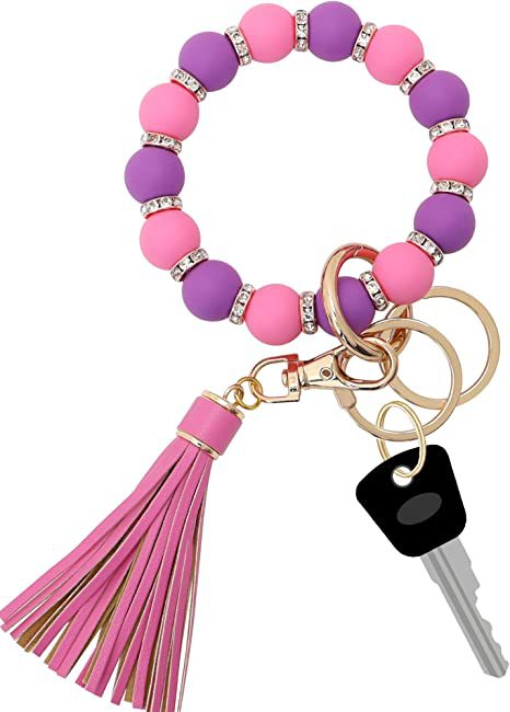 Wholesale Colorful Silicone Bead Tassel Beaded Wrist Keychain